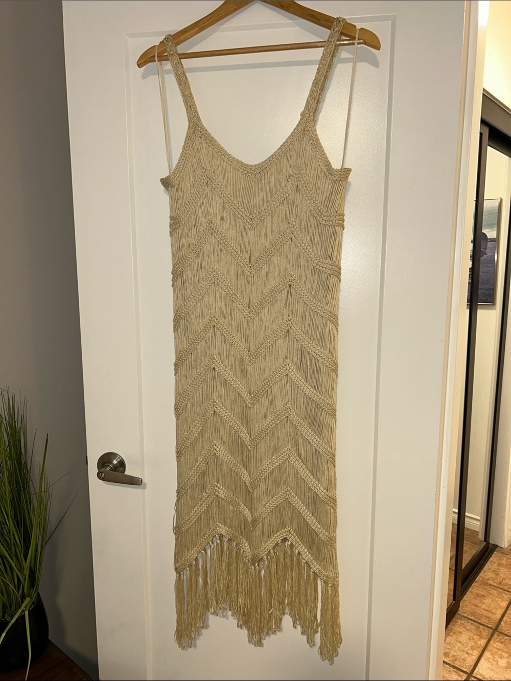 Beige Fringe Knit Maxi Dress - ZARA